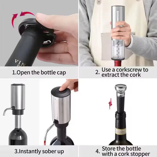 2025 Ultimate 4-in-1 Electric Wine Opener Set - Rechargeable, Includes Aerator, Foil Cutter & Stopper