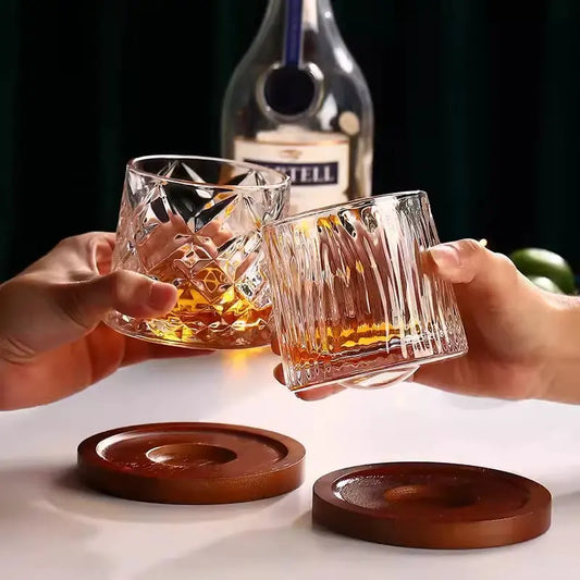 Handmade Crystal Tumbler Whiskey Glass with Rotating Base