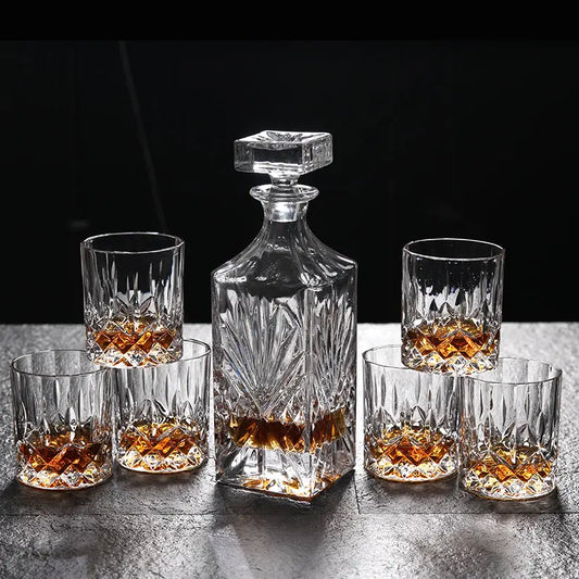 Lead-Free Crystal Whiskey Glass Set - 6-Piece Decanter and Glasses