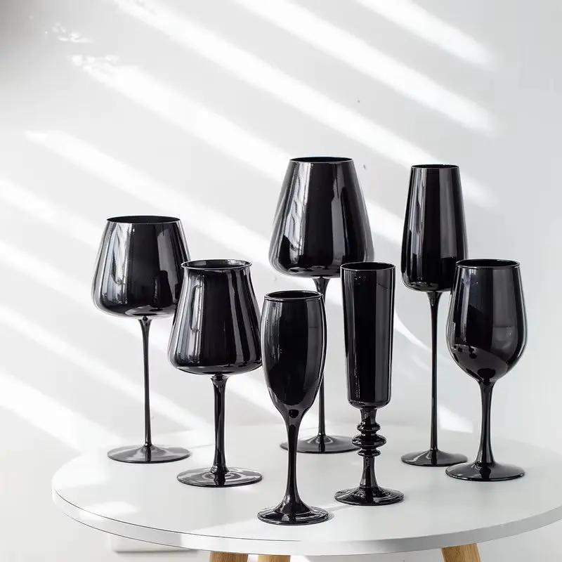 Elegant Black Porcelain Crystal Wine Glasses  Nexara Reserve