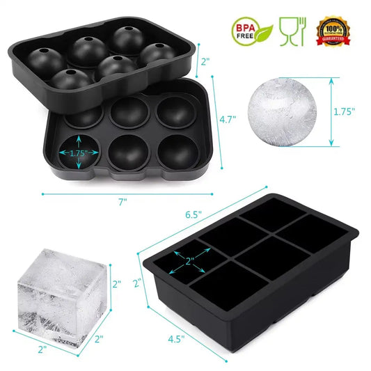 Large Round & Square Ice Cube Maker - 6 Grid Mold