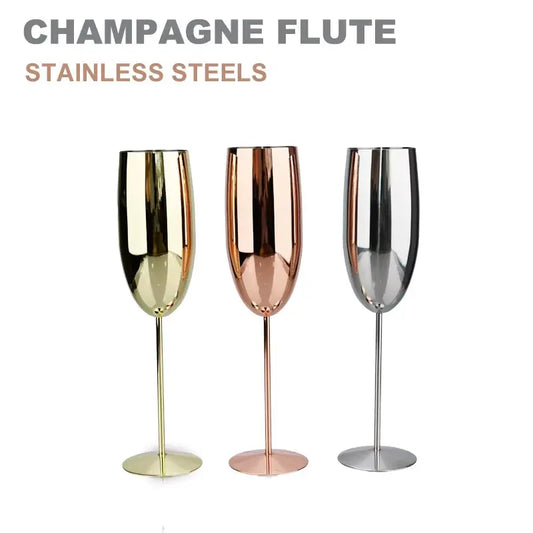 Stainless Steel Champagne Glasses - 250ML Gold, Silver, Bronze