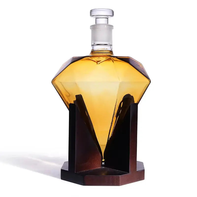 850ml Diamond Whiskey Decanter Bottle with Wooden Base