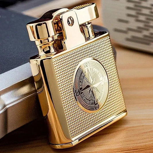 Luxury Retro Brass Windproof Cigar Lighter - Waterproof Kerosene Gadget for Men
