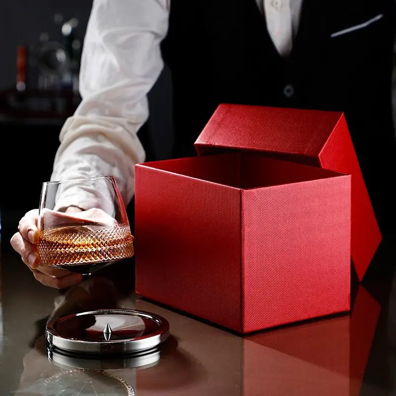 Stylish Rotating Whiskey Glass with Metal Base