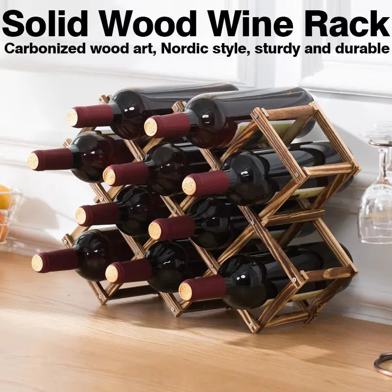 Pine Wood Wine Rack - Stylish 6/10-Bottle Holder
