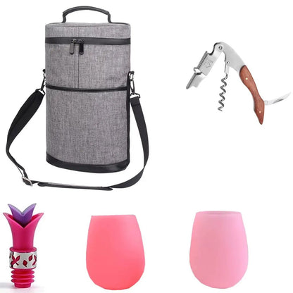 Insulated Wine Bottle Cooler Bag - Holds 2 Bottles & Wine Glass
