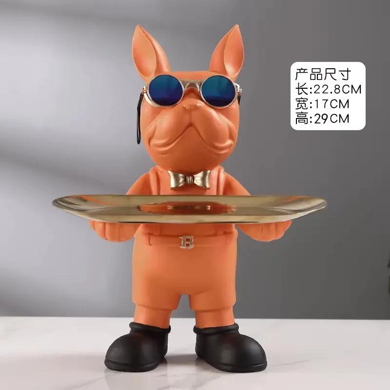 Bulldog Figurine Home Decor: Elegant Table Ornament and Storage Tray Sculpture