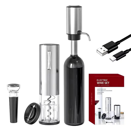 2025 Ultimate 4-in-1 Electric Wine Opener Set - Rechargeable, Includes Aerator, Foil Cutter & Stopper