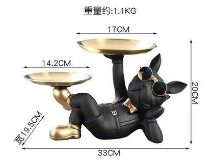 Bulldog Figurine Home Decor: Elegant Table Ornament and Storage Tray Sculpture