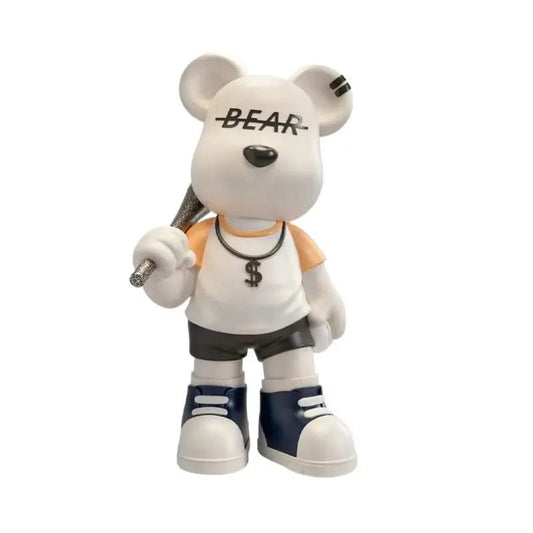 Baseball Bat Violent Bear Sculpture - Multi-Functional Room Decor with Bluetooth Audio