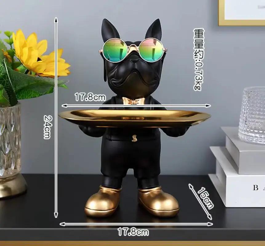 Bulldog Figurine Home Decor: Elegant Table Ornament and Storage Tray Sculpture