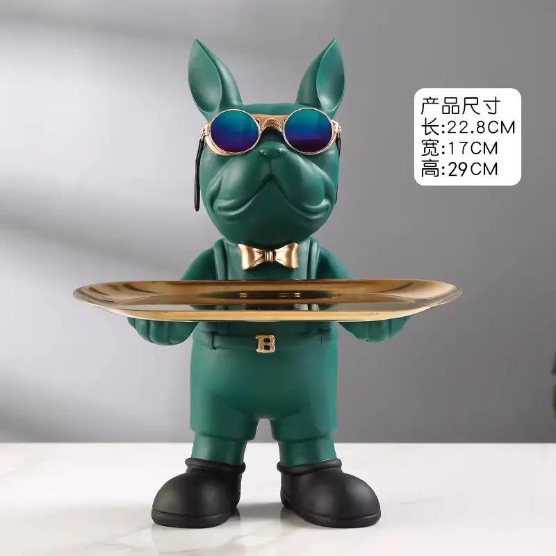 Bulldog Figurine Home Decor: Elegant Table Ornament and Storage Tray Sculpture