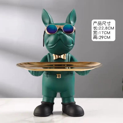 Bulldog Figurine Home Decor: Elegant Table Ornament and Storage Tray Sculpture