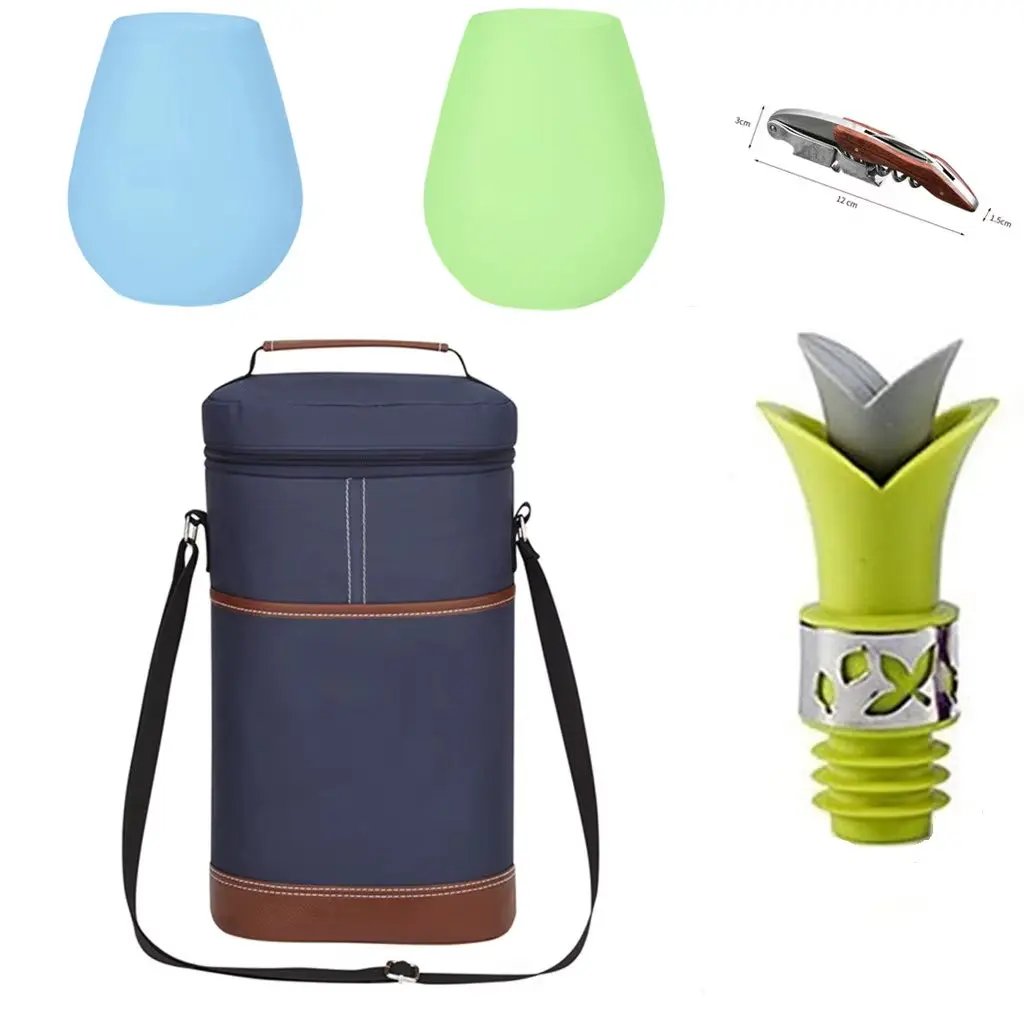 Insulated Wine Bottle Cooler Bag - Holds 2 Bottles & Wine Glass