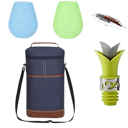 Insulated Wine Bottle Cooler Bag - Holds 2 Bottles & Wine Glass