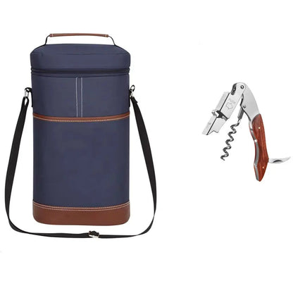 Insulated Wine Bottle Cooler Bag - Holds 2 Bottles & Wine Glass