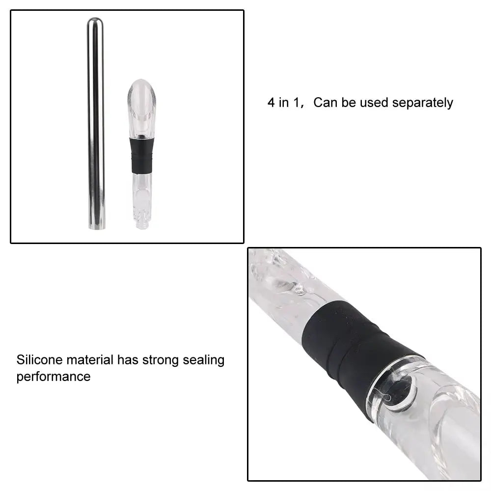 4-in-1 Stainless Steel Wine Chiller Stick with Pourer, Stopper, and Cutter