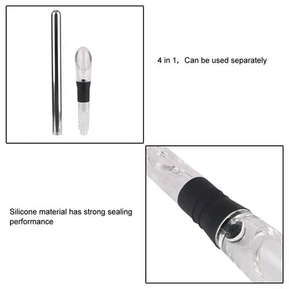 4-in-1 Stainless Steel Wine Chiller Stick with Pourer, Stopper, and Cutter
