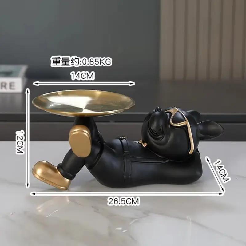 Bulldog Figurine Home Decor: Elegant Table Ornament and Storage Tray Sculpture