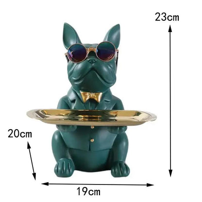 Bulldog Figurine Home Decor: Elegant Table Ornament and Storage Tray Sculpture