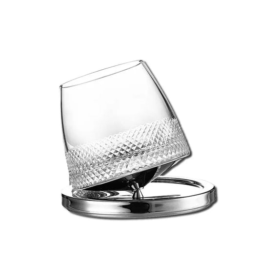Stylish Rotating Whiskey Glass with Metal Base