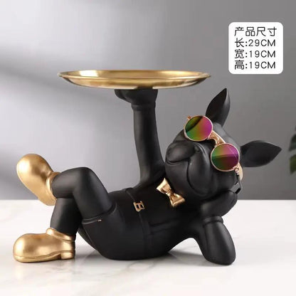 Bulldog Figurine Home Decor: Elegant Table Ornament and Storage Tray Sculpture