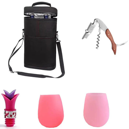 Insulated Wine Bottle Cooler Bag - Holds 2 Bottles & Wine Glass