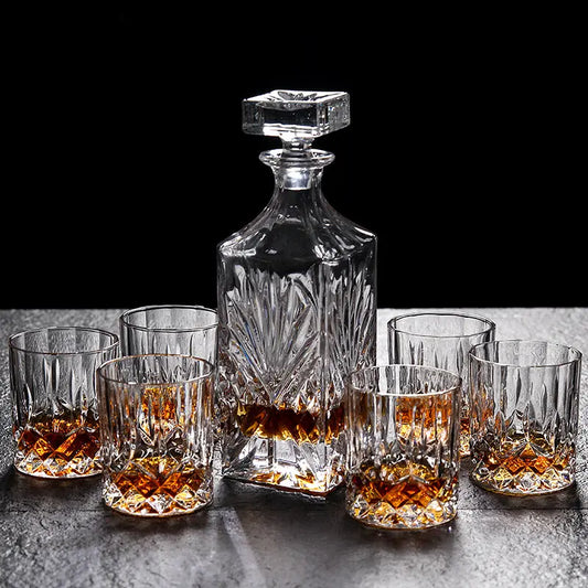 Lead-Free Crystal Whiskey Glass Set - 6-Piece Decanter and Glasses