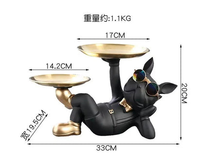 Bulldog Figurine Home Decor: Elegant Table Ornament and Storage Tray Sculpture