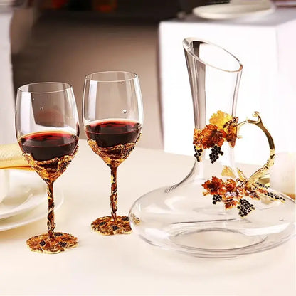 Luxury Wine Set - Colorful Enamel Wine Glasses & Decanter