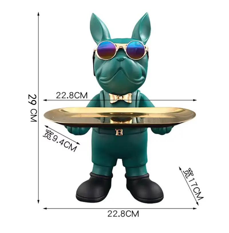 Bulldog Figurine Home Decor: Elegant Table Ornament and Storage Tray Sculpture