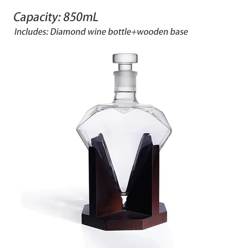 850ml Diamond Whiskey Decanter Bottle with Wooden Base