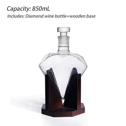 850ml Diamond Whiskey Decanter Bottle with Wooden Base