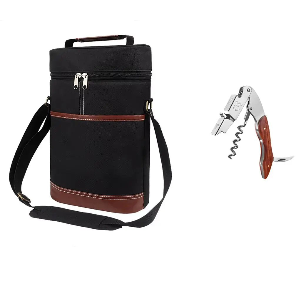Insulated Wine Bottle Cooler Bag - Holds 2 Bottles & Wine Glass