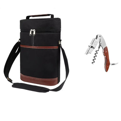 Insulated Wine Bottle Cooler Bag - Holds 2 Bottles & Wine Glass