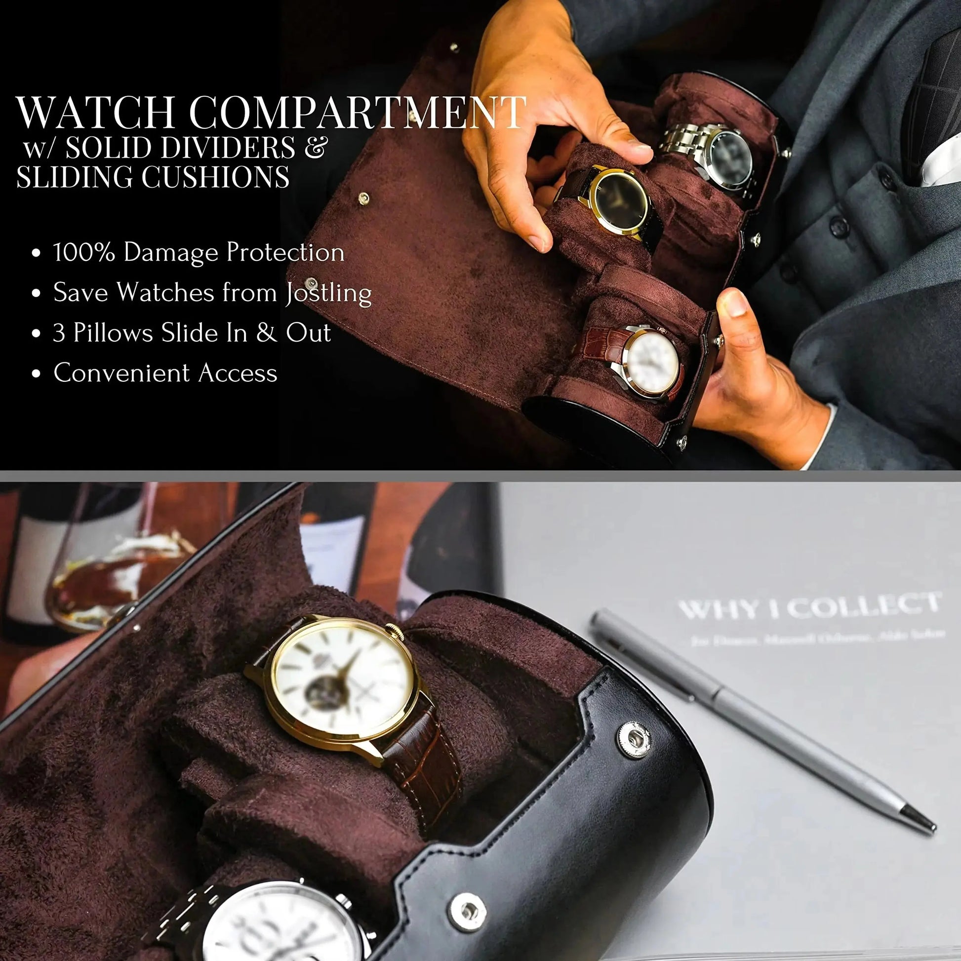 Luxury PU Leather Watch Travel Case - 3/6 Slot Organizer