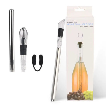 4-in-1 Stainless Steel Wine Chiller Stick with Pourer, Stopper, and Cutter