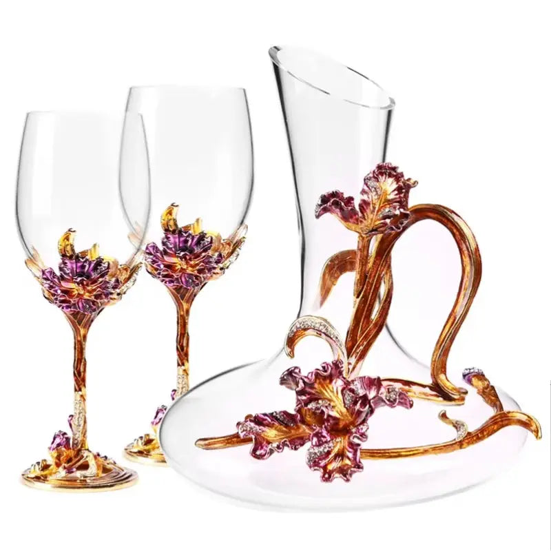 Luxury Wine Set - Colorful Enamel Wine Glasses & Decanter