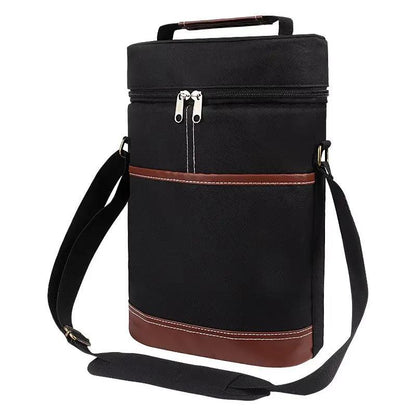 Insulated Wine Bottle Cooler Bag - Holds 2 Bottles & Wine Glass