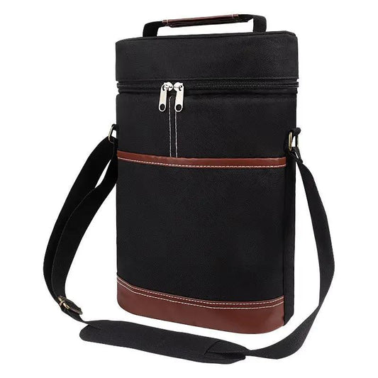 Insulated Wine Bottle Cooler Bag - Holds 2 Bottles & Wine Glass