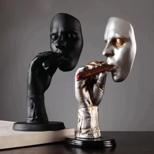 Unique Retro Cigar Face Resin Figurine - Artistic Bar Sculpture
