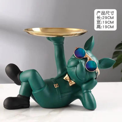 Bulldog Figurine Home Decor: Elegant Table Ornament and Storage Tray Sculpture
