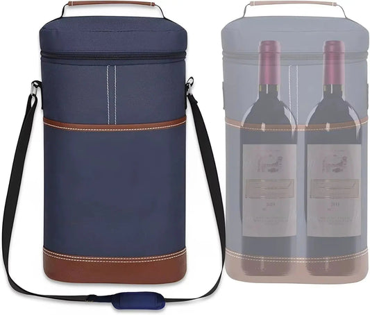 Insulated Wine Bottle Cooler Bag - Holds 2 Bottles & Wine Glass