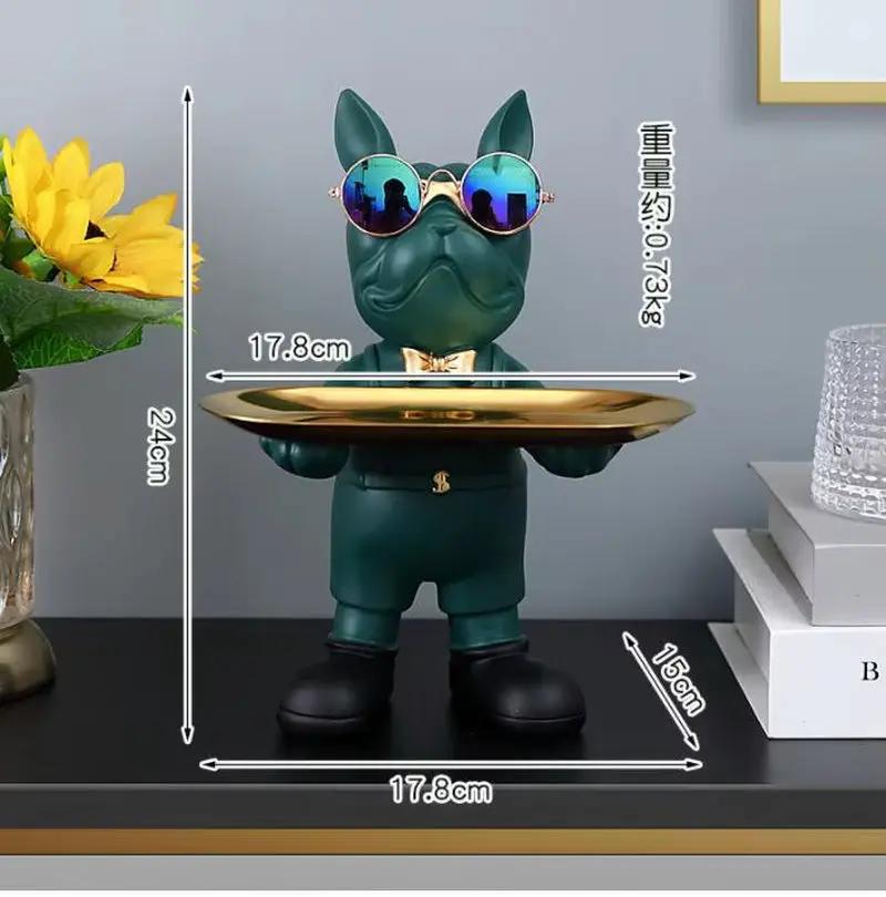 Bulldog Figurine Home Decor: Elegant Table Ornament and Storage Tray Sculpture