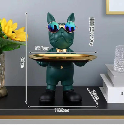 Bulldog Figurine Home Decor: Elegant Table Ornament and Storage Tray Sculpture