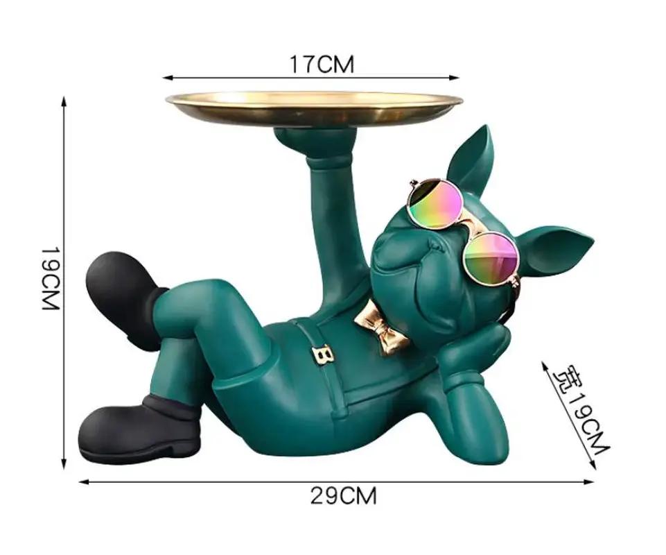 Bulldog Figurine Home Decor: Elegant Table Ornament and Storage Tray Sculpture