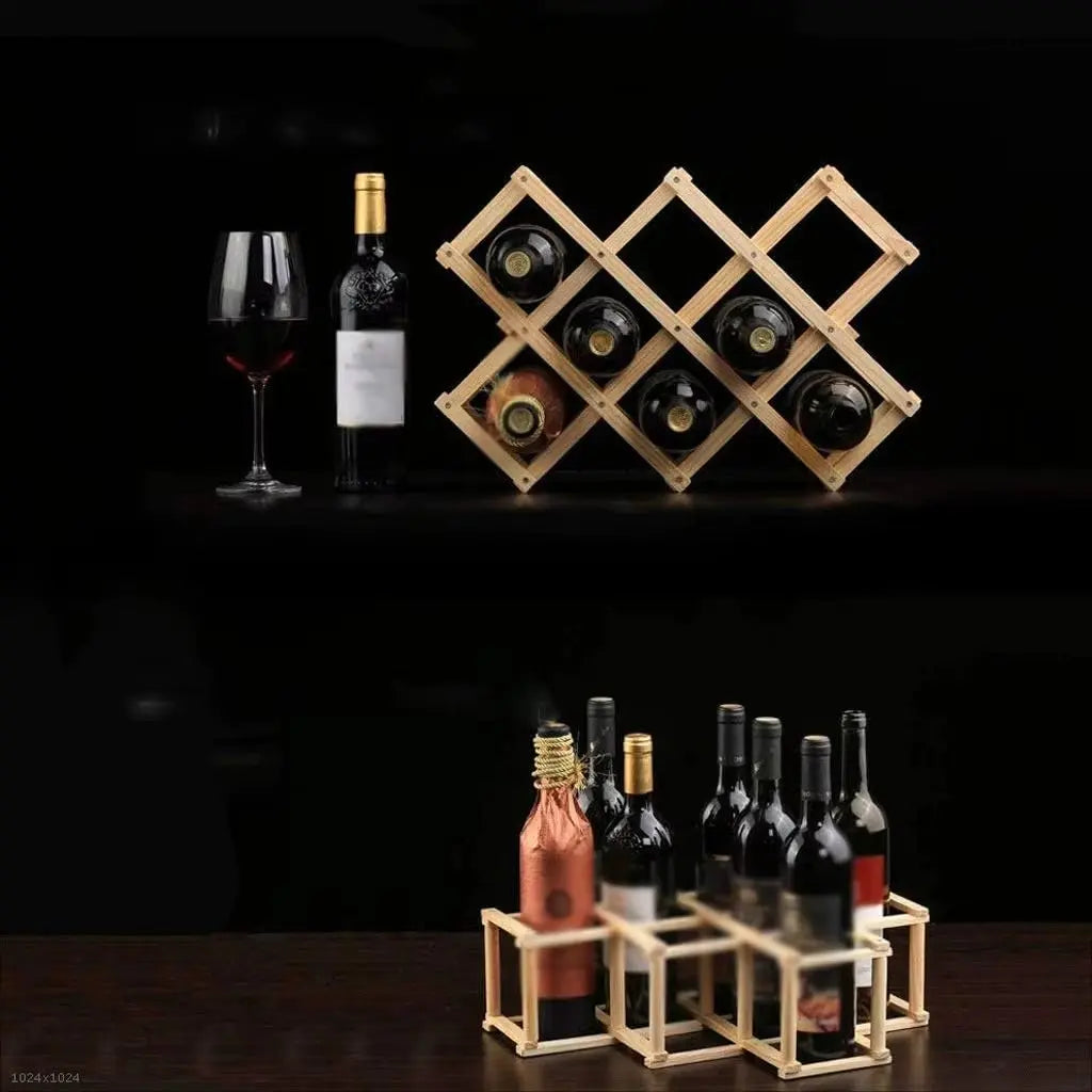 Pine Wood Wine Rack - Stylish 6/10-Bottle Holder