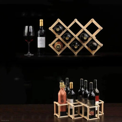 Pine Wood Wine Rack - Stylish 6/10-Bottle Holder