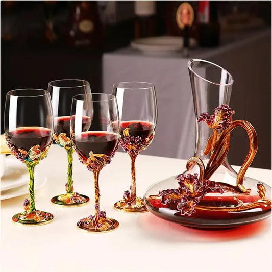 Luxury Wine Set - Colorful Enamel Wine Glasses & Decanter